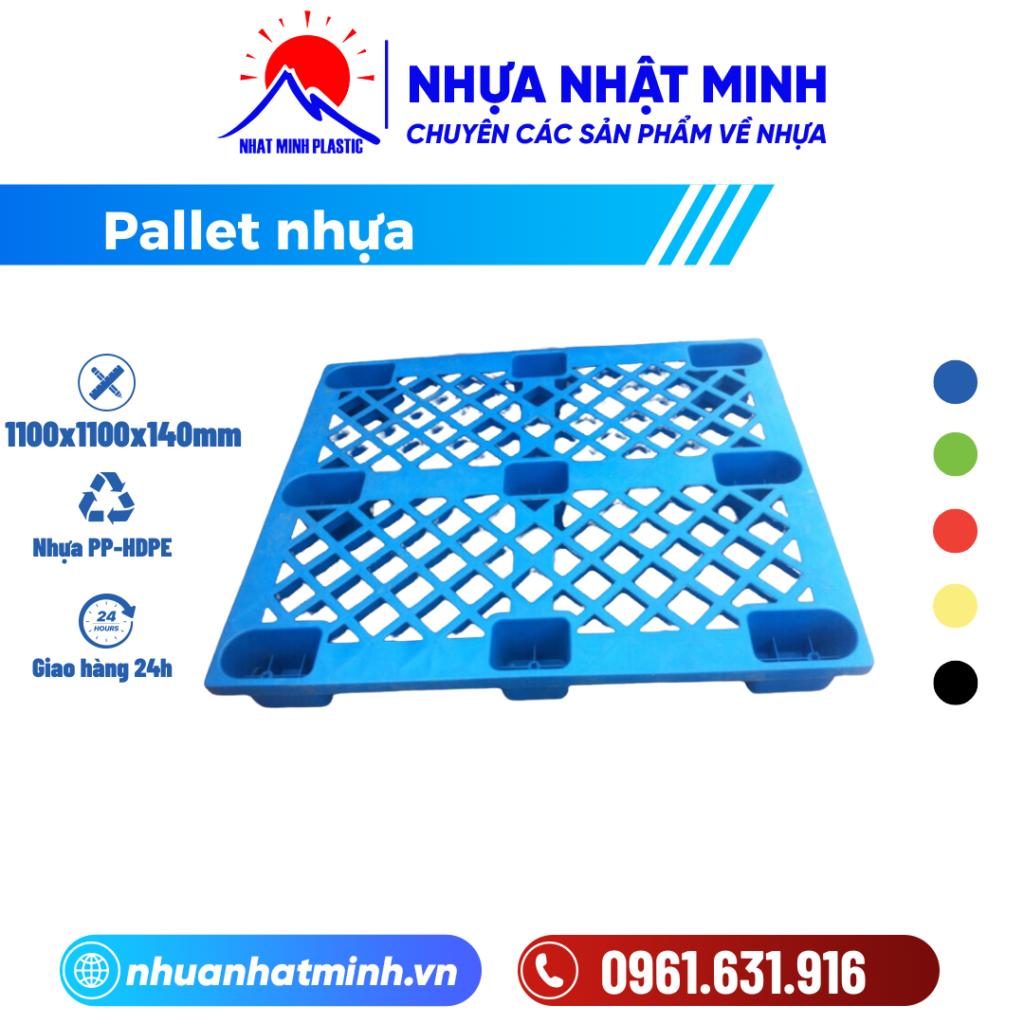 Pallet nhựa cũ chân cốc 1100x1100x140mm ảnh chi tiết