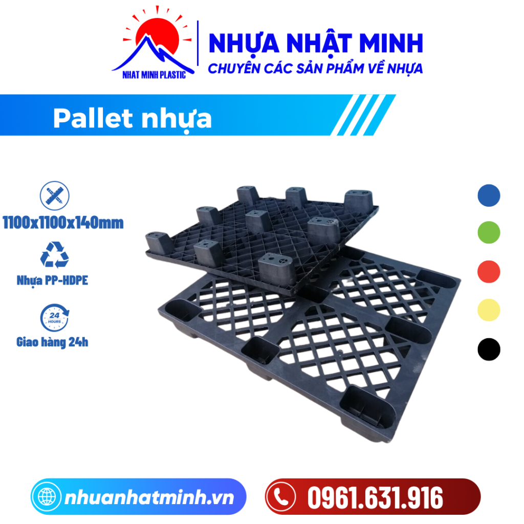 Pallet nhựa cũ chân cốc 1100x1100x140mm ảnh chi tiết