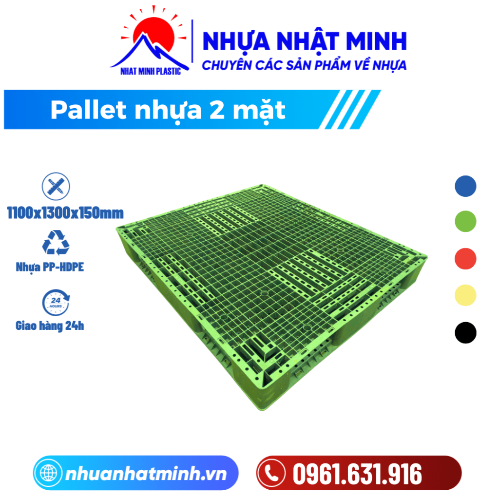 Pallet nhựa 1100x1300x150mm 2 mặt ảnh chi tiết