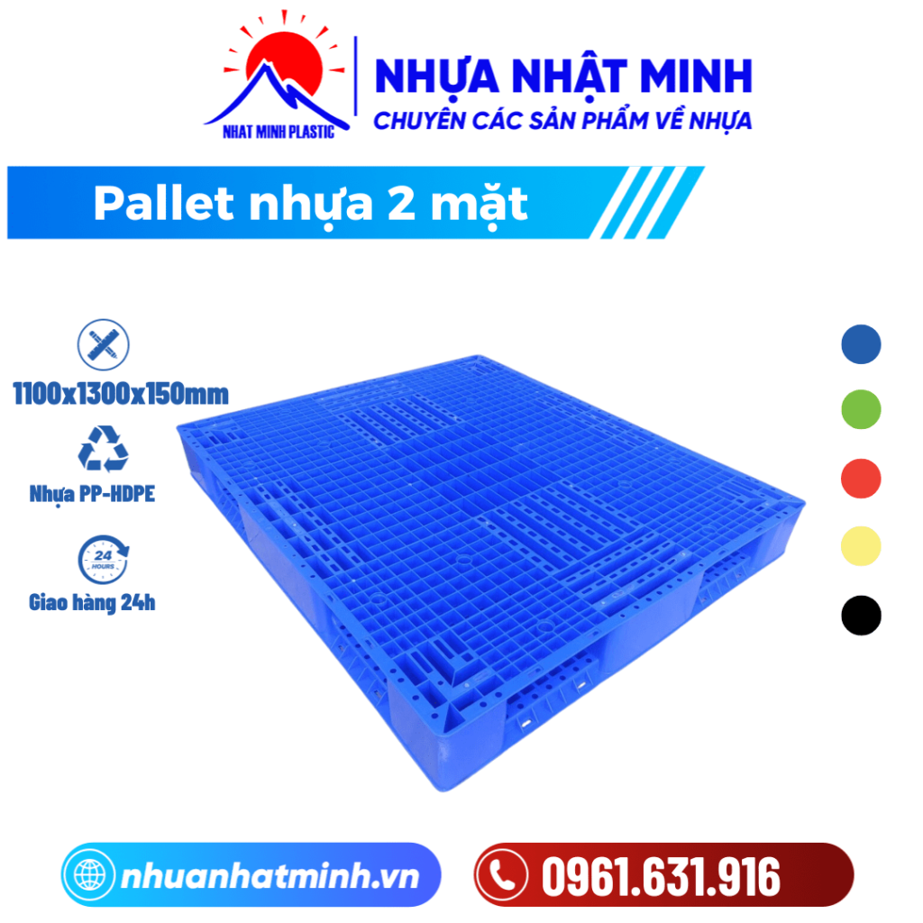 Pallet nhựa 1100x1300x150mm 2 mặt ảnh chi tiết