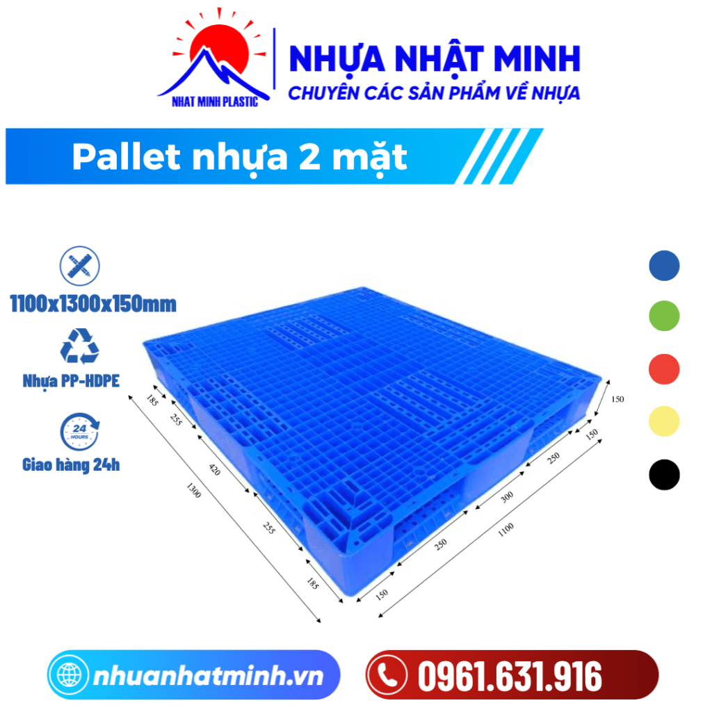 Pallet nhựa 1100x1300x150mm 2 mặt ảnh chi tiết