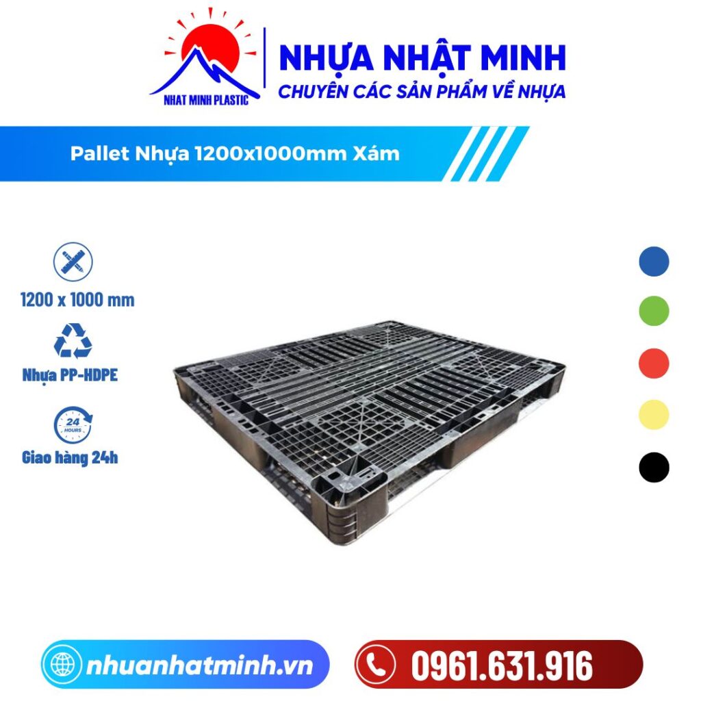 Pallet Nhựa 1200x1000mm Xám ảnh chi tiết