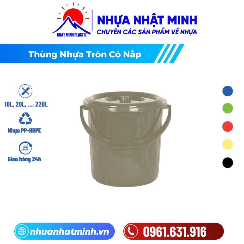 Thùng Nhựa Tròn Có Nắp ảnh chi tiết