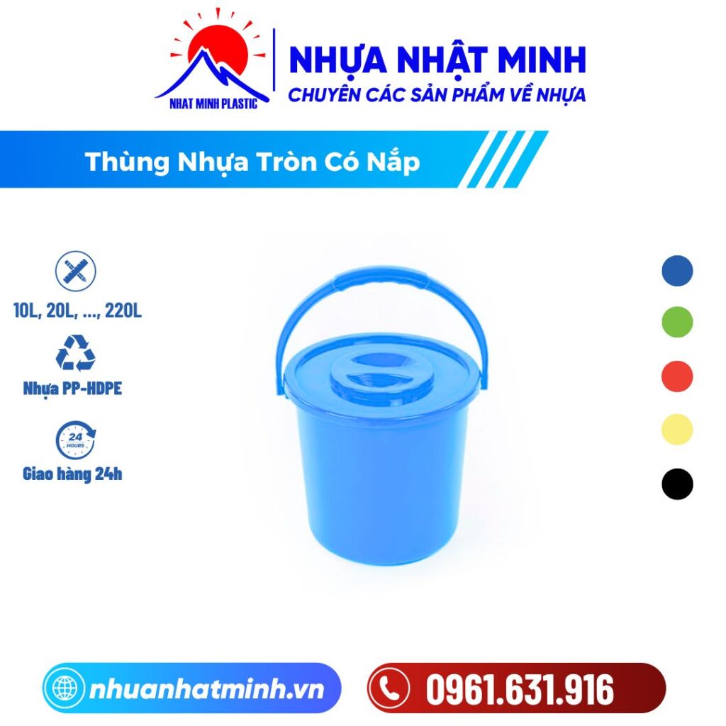 Thùng Nhựa Tròn Có Nắp ảnh chi tiết