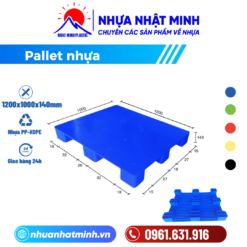 Pallet nhựa 1200x1000x140mm, mặt kín, 9 chân cục