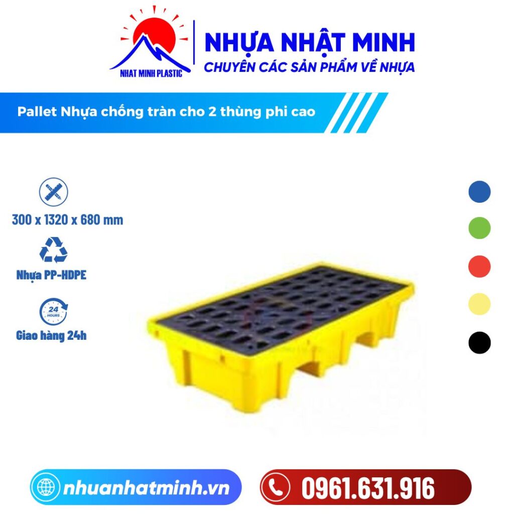 Pallet Nhựa chống tràn cho 2 thùng phi cao ảnh chi tiết